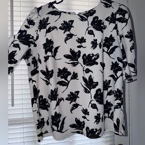 MELLODAY Black Floral Print Short Sleeve Blouse on White